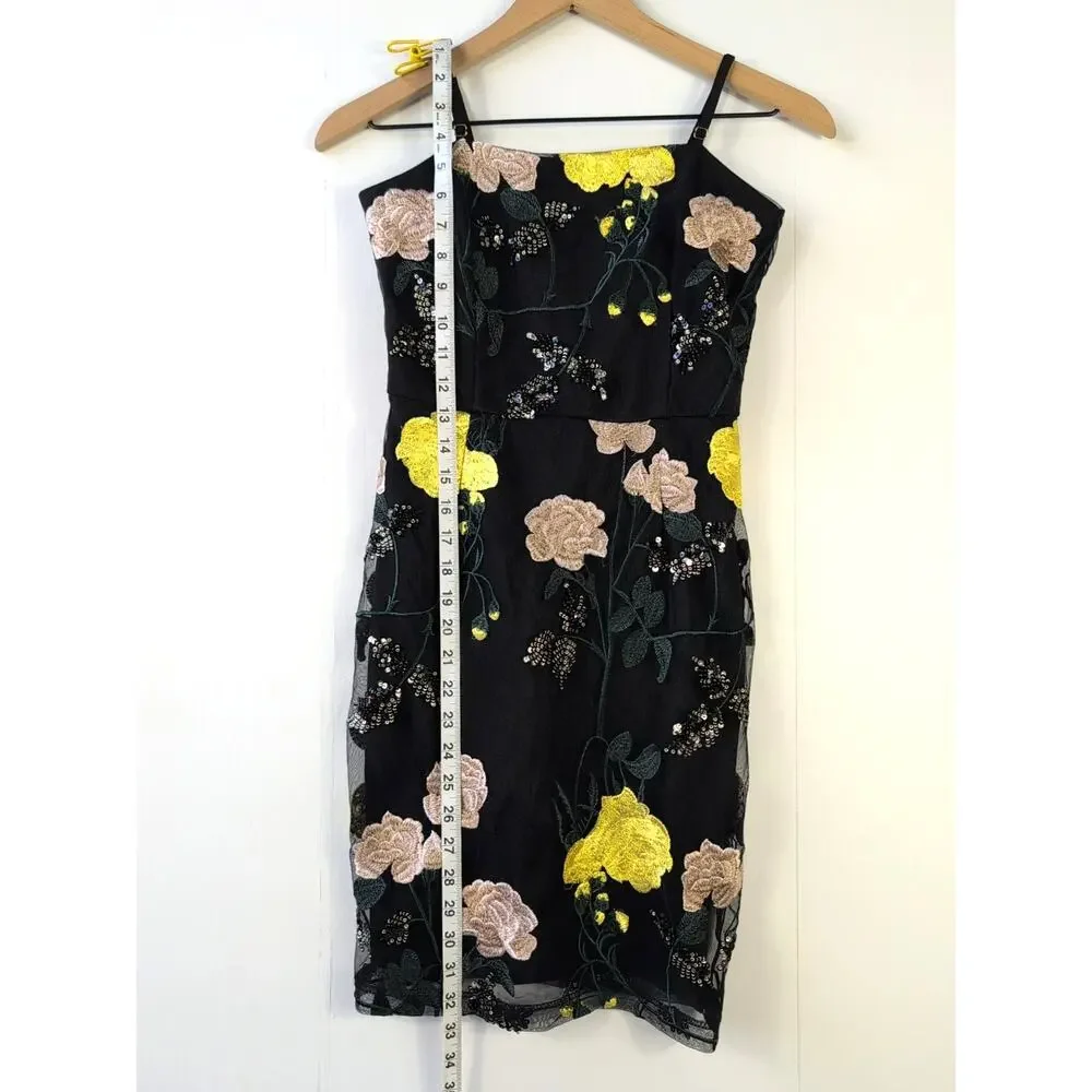 Lulu's Rue Black Floral Embroidered Sequin Bodycon Mini Dress Size XS - Picture 6 of 14